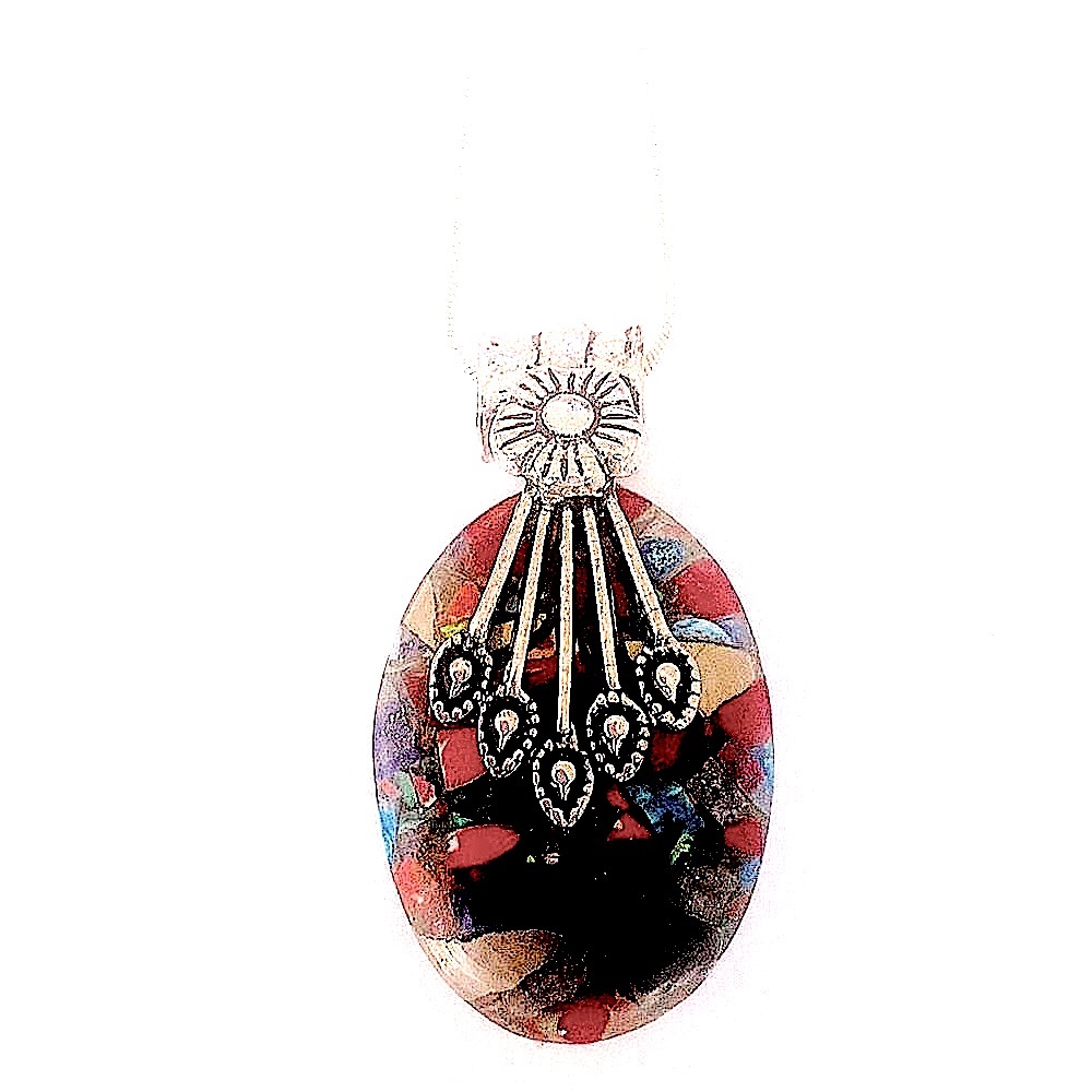 Beautiful, unique, copper red coral, 2 inch pendant on 925 marked 22 inch chain - Picture 3 of 4